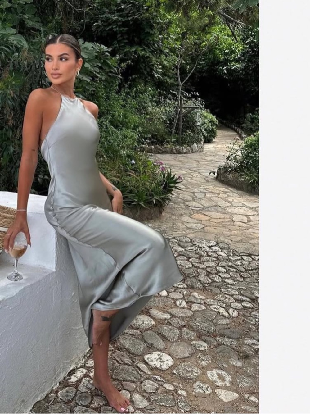 ZARA Silver One-Shoulder Satin Midi Dress